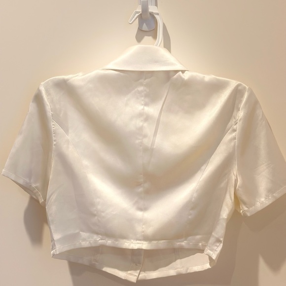 White Satin Crop Top with Gold Buttons - Meshki XS New - Picture 5 of 6